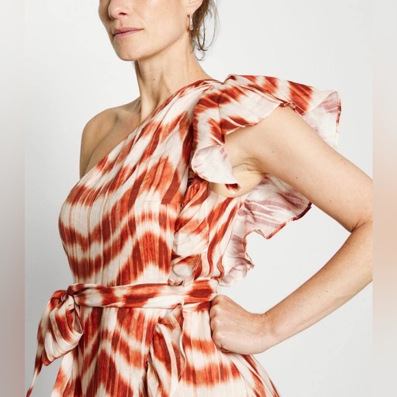 One Shoulder Linen Ruffle Dress - Picture 5 of 9